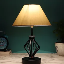 Devansh Off White & Black Textured Cotton Shade Table Lamp With Iron Base-27