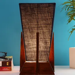 Devansh Blue Wooden Textured Contemporary Triangle Shaped Table Lamp-image-28