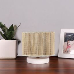Devansh Beige & White Textured Bamboo Table Lamp With Wooden Base-9