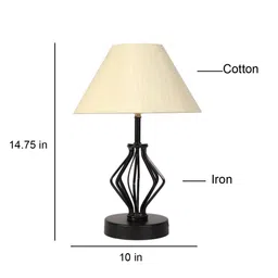 Devansh Off White & Black Textured Cotton Shade Table Lamp With Iron Base image 2