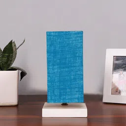 Devansh Turquoise-Blue & White Textured Jute Table Lamp With Wooden Base-8