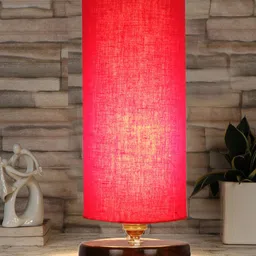 Devansh Red & Brown Textured Wooden Table Lamps-8