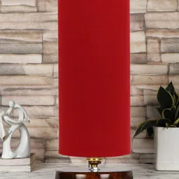 Devansh Red & Brown Textured Wooden Table Lamps image 3