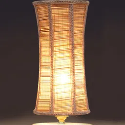 Devansh Damru Beige & White Textured Bamboo Table Lamp With Wood Base image 3