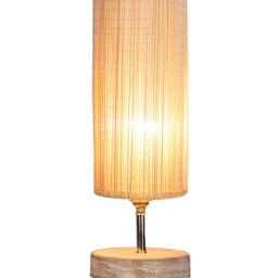 Devansh Beige & White Textured Bamboo Table Lamp With Wood Base image 4