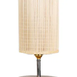 Devansh Beige & White Textured Bamboo Table Lamp With Wood Base image 2