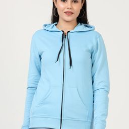 Fleximaa Women Blue Hooded Cotton Sweatshirt-57