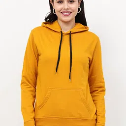 Fleximaa Women Mustard Hooded Sweatshirt-picture-17