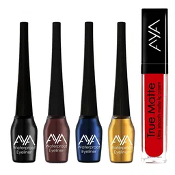AYA Set of 4 Waterproof Liquid Eyeliners with Liquid Lipstick-34