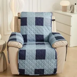 HOUSE OF QUIRK Blue & Grey Printed Recliner Single Seater Quilted Water-Repellent Sofa Mat-picture-5