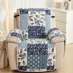 HOUSE OF QUIRK Blue & White Printed Recliner Single Seater Quilted Water-Repellent SofaMat-9