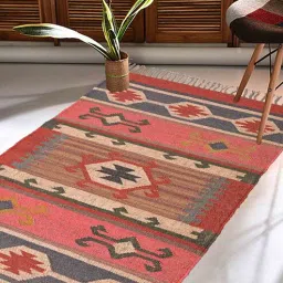 baithak krafts Multicolor Wool & Jute Traditional 96 x 60 Inches Hand Woven Dhurries-picture-10