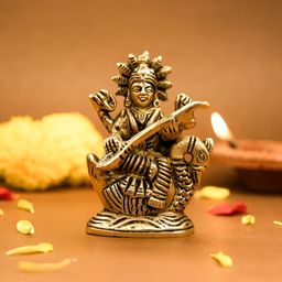 Ekhasa Gold-Toned Brass Religious Saraswati Idol Showpiece-image-12