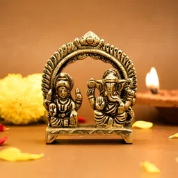 Ekhasa Gold-Toned Brass Religious Ganesh Laxmi Idol Showpiece-image-23