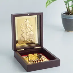Golden Peacock Red & Gold-Toned 24 Ct Gold Foil Ganesh Pooja Box-image-25