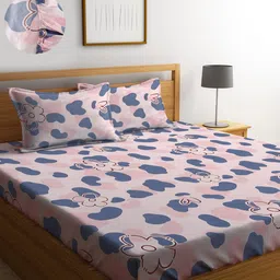 KLOTTHE Multi Floral 300 TC Cotton Blend Fitted Double Bedsheet Set-image-43
