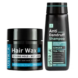 Ustraa Men Set of Apple Cider Vinegar Shampoo & Strong Hold & Matt Look Hair Wax-1
