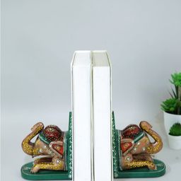Aapno Rajasthan Brown & Green 2 Pieces Textured Wooden Elephant Showpiece-image-45