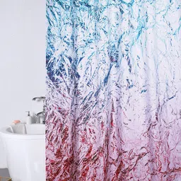OBSESSIONS Whit & Blue Printed Sheer Shower Curtain-image-89