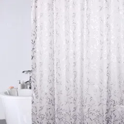 OBSESSIONS Silver-Coloured Printed Water Repellent Shower Curtain With 12 Hooks-image-3