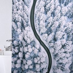 OBSESSIONS Blue & White Printed Shower Curtain-46