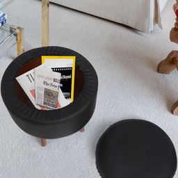 THE HOME CO. Black & Brown Pouffe Ottoman Sitting Stool-28