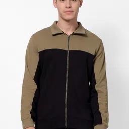 Celio Men Olive Green & Black Colourblocked Sweatshirt-image-71
