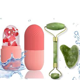 Adbeni Set Of 3 Jade Roller & Gua Sha Stone With Ice Roller Facial Tool kit-1