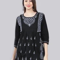 Seva Chikan Ethnic Motifs Embroidered Chikankari A Line Kurti-picture-43