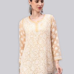 Seva Chikan Ethnic Motifs Embroidered Chikankari Straight Kurti With Slip-image-49