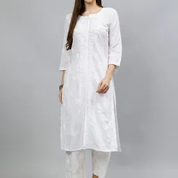 Seva Chikan Ethnic Motifs Embroidered Lucknowi Cotton Chikankari Kurta-picture-31