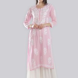Seva Chikan Floral Embroidered Chikankari Modal Straight Kurta-image-87