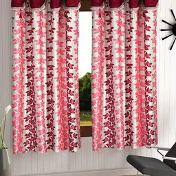Cortina Maroon & Pink Set of 2 Floral Window Curtain-image-93