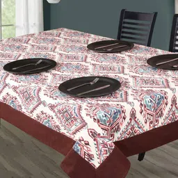 SHADES of LIFE Maroon & White Floral Rectangular Cotton Table Cover-23
