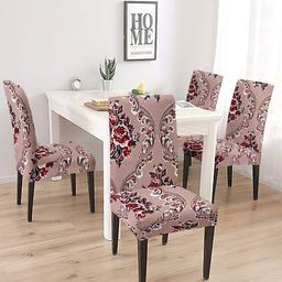 Cortina Peach & Maroon 4 Pieces Printed Super Stretchable Chair Covers-image-73