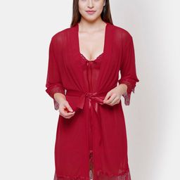 FashionRack Maroon Net Baby Doll with High-Low-image-46