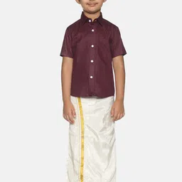 Sethukrishna Boys Maroon & White Pure Cotton Shirt with Dhoti-37