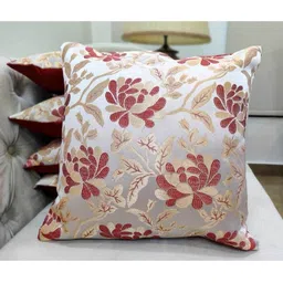 Good Vibes Maroon & Beige Set of 5 Floral Square Cushion Covers-1