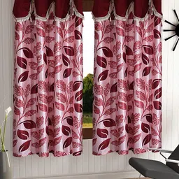Cortina Maroon Set of 2 Floral Window Curtain-39