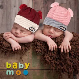 Baby Moo Unisex Kids Maroon & Pink Set Of 2 Colourblocked Beanie-51