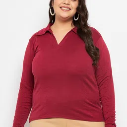 CLORA CREATION PLUS Ribbed Shirt Collar Top-picture-11