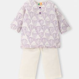 THE BABY LABEL Kids Purple Balloon Trip Hand-Block Print Pure Cotton Kurta Pajama Set-image-6