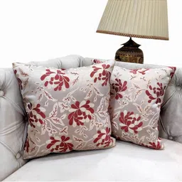 Good Vibes Peach-Coloured & Maroon Set of 2 Floral Square Cushion Covers-5