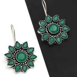 Ozanoo Silver Plated Floral Drop Earrings-image-92