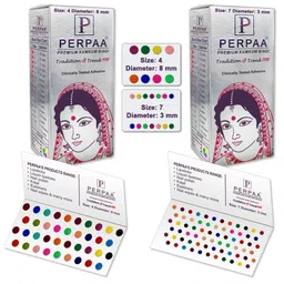 PERPAA Set of 2 Red Velvet Kumkum Bindi Box with 15 Flaps Each - Size 04 & 07-66