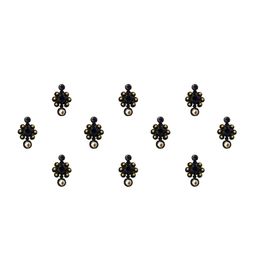 Comet Busters 10 Pcs Reusable Embellished Designer Bindis - Black & Gold-Toned-9