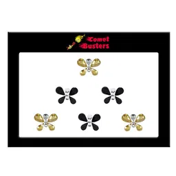 Comet Busters 6 Pcs Embellished Reusable Butterfly-Shaped Bindis - Black & Gold-Toned-11