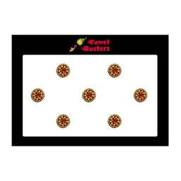 Comet Busters 7 Pcs Embellished Reusable Designer Bindis - Gold-Toned & Red-16