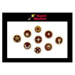 Comet Busters 9 Pcs Embellished Reusable Designer Round Bindis - Maroon & Gold-Toned-41