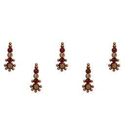 Comet Busters 5 Pcs Embellished Reusable Designer Bindis - Red & Gold-Toned-69